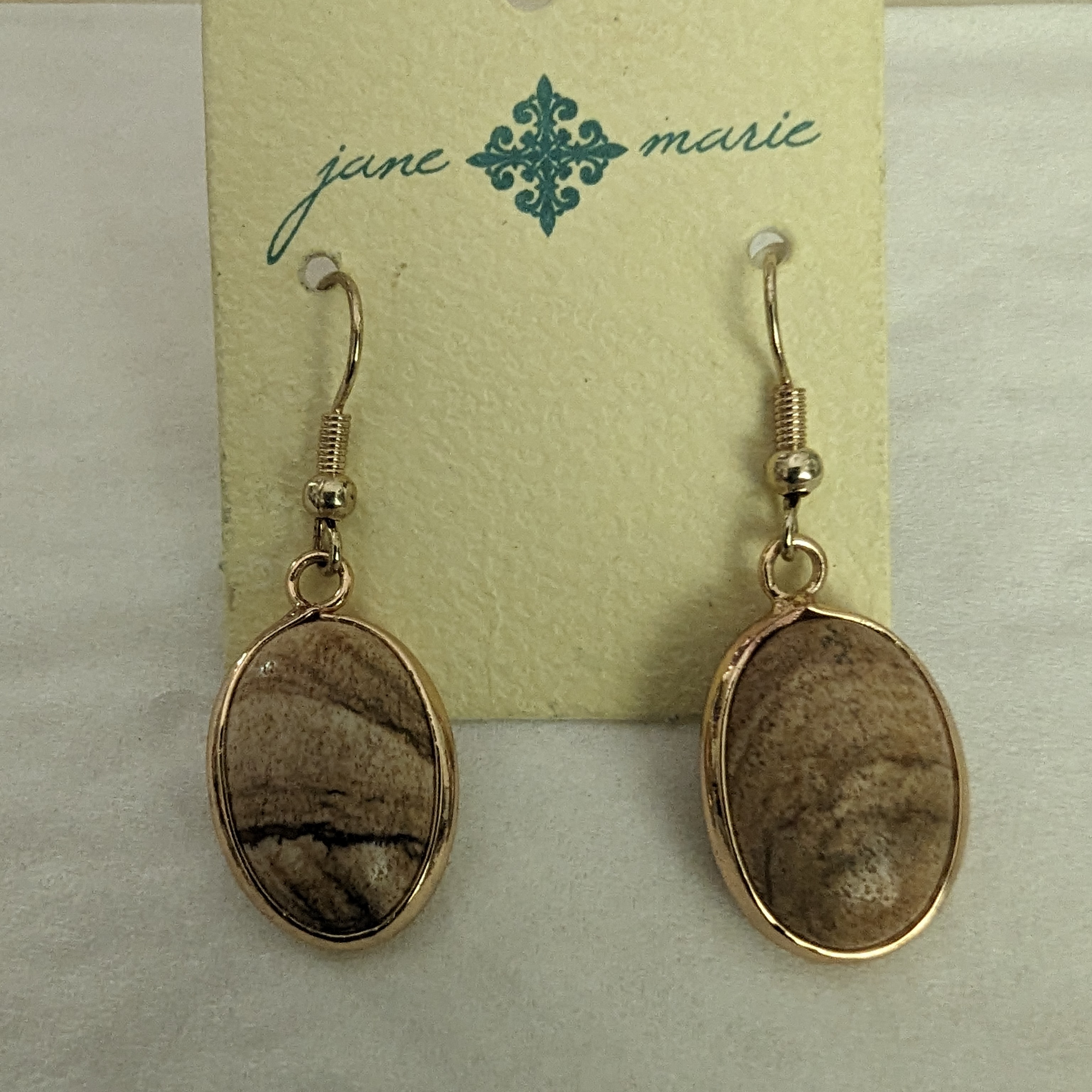 Anne Marie Goldtone And Desert Jasper Oval Earrings